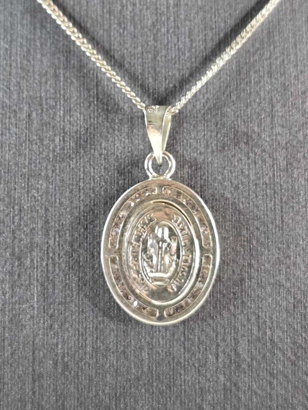 Womens Vintage Sterling Silver Religious St Benedict Pendant Necklace 3.4g E2366